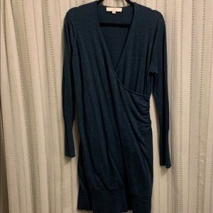 Dark green faux wrap sweater dress